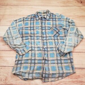 VINTAGE Klondike Shirt Mens Large Blue Yellow Outdoor Plaid Button Down Up